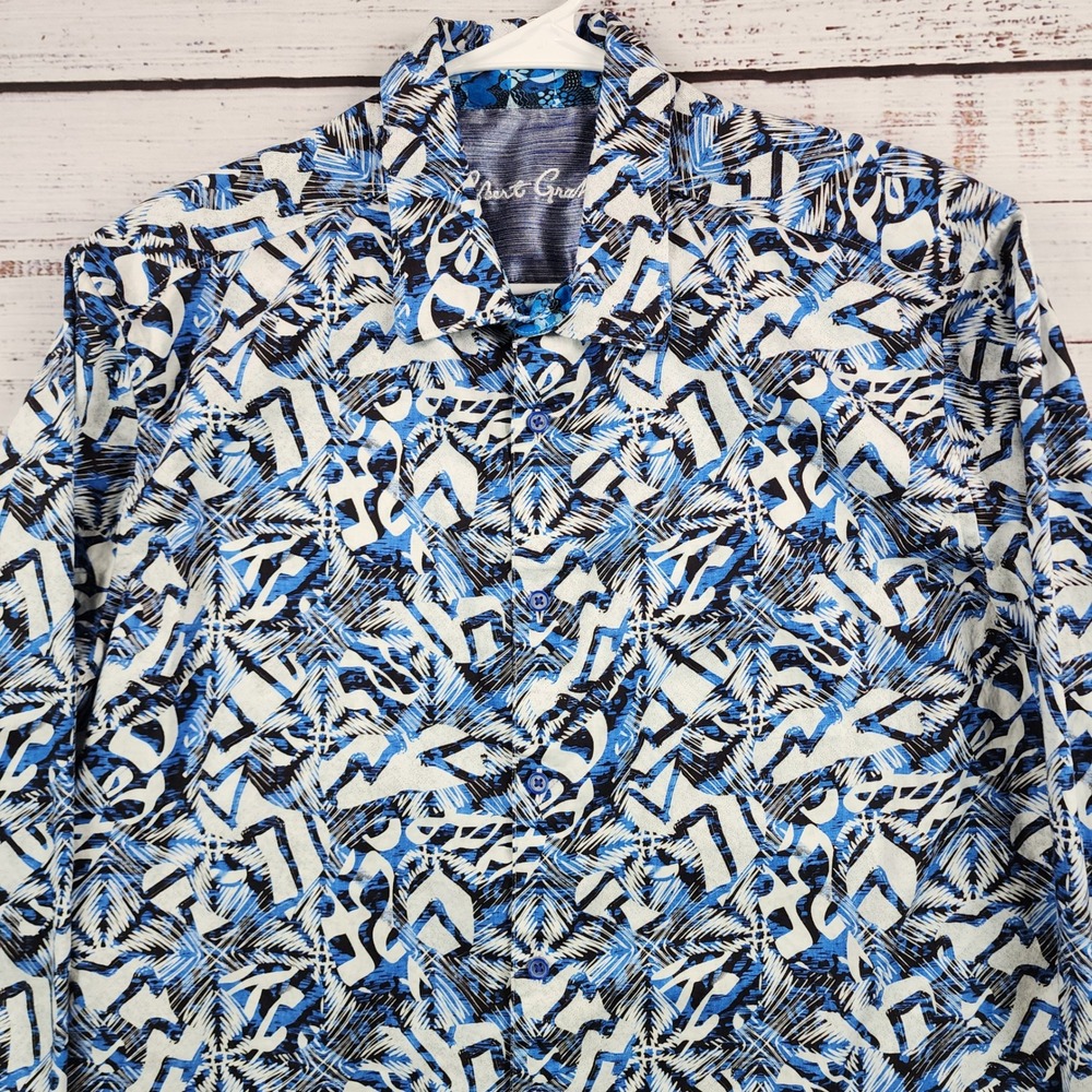 Robert Graham Santos Classic Fit Button Up Shirt Blue White Abstract Size 2XL